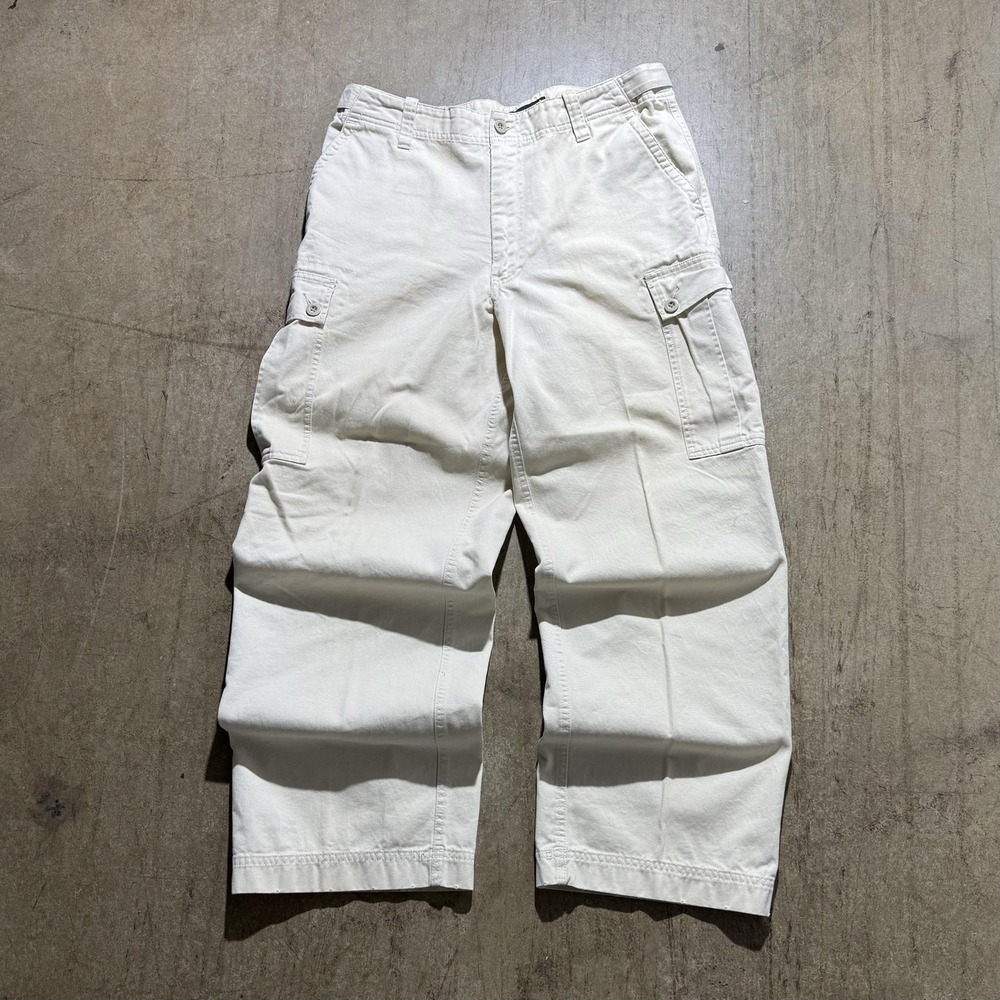 Express Cargo Pants Mens 35x32 White Canvas Straight Leg Regular Fit Utility